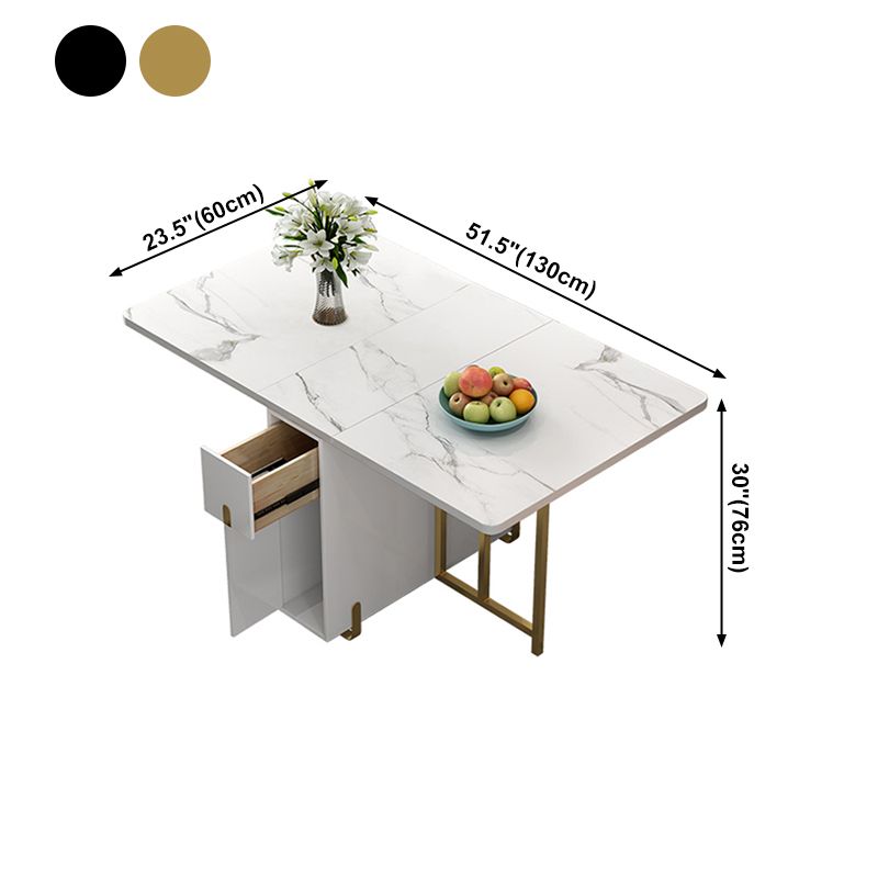 51.2''L Contemporary Sintered Stone Dining Table Folding White Dining Table for Kitchen Clearhalo ' dining_table' 'Dining Tables & Seating' 'Dining Tables' 'furn' 'furn_dining_table' 'Furniture' 'furniture_dining_table' 'Kitchen & Dining Furniture' 'kitchen&dining_furn' 'kitchen' 'kitchen_dining_table' 1200x1200_285d9822-a743-49f9-a01d-a910755ba83f