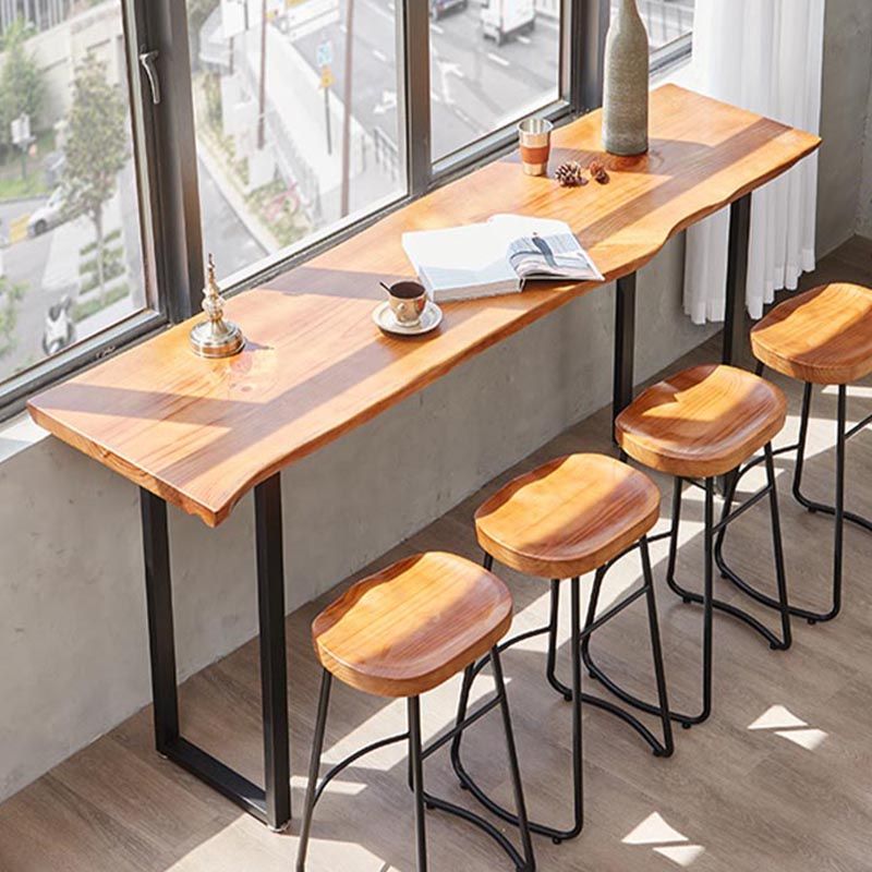 Pine Wood Top Bar Table Industrial Style Bar Table with Iron Sled Base