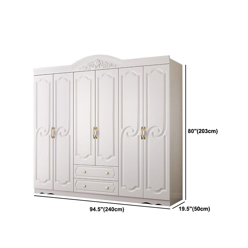 French Country Wardrobe Cabinet White Engineered Wood Wardrobe with 2 Drawers Clearhalo 'Armoires & Wardrobes' 'armoires_wardrobes' 'Bedroom Furniture' 'furn' 'furn_armoires_wardrobes' 'Furniture' 1200x1200_2860e333-f1ea-428c-b7ce-17dec534572b