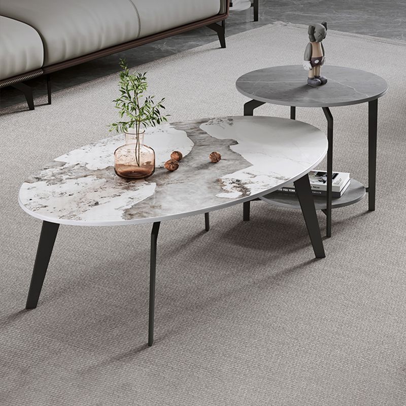 2 Nesting Slate Coffee Table Set Oval Coffee Table with Storage Clearhalo 'Coffee & Accent Tables' 'Coffee Tables' 'coffee_tables' 'furn' 'furn_coffee_tables' 'Furniture' 'Living Room Furniture' 1200x1200_28626398-18eb-4240-a74f-4e78bbdd1bca