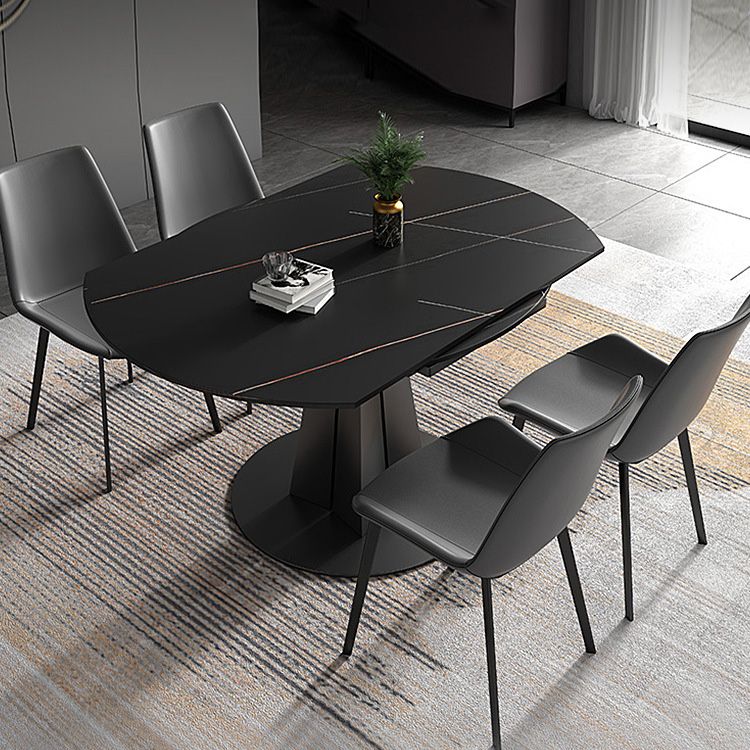 Contemporary Round Dining Table Sintered Stone Table with Metal Base for Kitchen