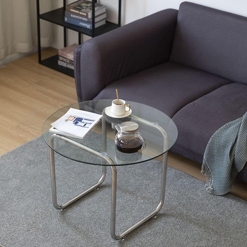 Modern Glass Coffee Table with Sled Stainless Steel Base Cocktail Table Clearhalo 'Coffee & Accent Tables' 'Coffee Tables' 'coffee_tables' 'furn' 'furn_coffee_tables' 'Furniture' 'Living Room Furniture' 1200x1200_28667651-6e3a-4343-b9bb-88c5064b965f