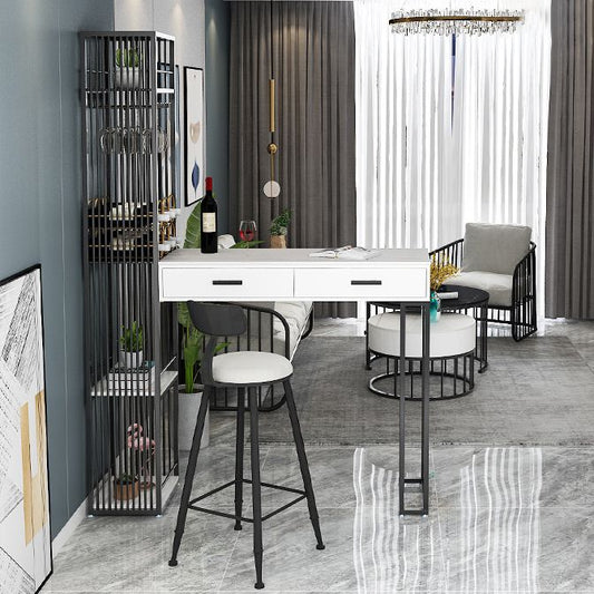 2-Drawer Modern Steel Bar Dining Table White Stone Top Indoor Bistro Table with Wine Rack Clearhalo 'Bar Furniture' 'Bar Tables' 'bar_tables' 'furn' 'furn_bar_tables' 'Furniture' 'furniture_bar_tables' 'Kitchen & Dining Furniture' 1200x1200_28683fc3-593a-4281-93e5-6fa204a2b951