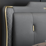 Lit de panneau de glamour en faux cuir avec tête de lit rembourrée en bois