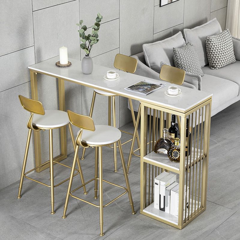White Rectangle Faux Marble Top Bar Table Industrial Double Pedestal with Shelves Clearhalo 'Bar Furniture' 'Bar Tables' 'bar_tables' 'furn' 'furn_bar_tables' 'Furniture' 'Kitchen & Dining Furniture' 1200x1200_286d8793-e7c5-4c70-bdea-59c2e7371d99