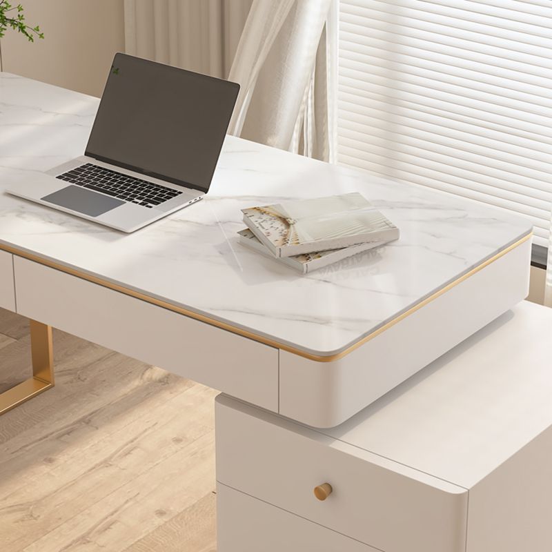 Escritorio de oficina rectángulo de piedra blanco 29.53 "escritorio de escritura de alto con cajones
