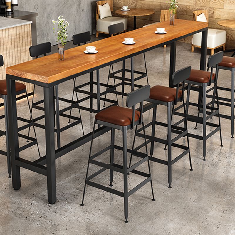 Industrial Wood Bistro Bar Table Rectangle Metal Base Bar Table with Footrest Clearhalo 'Bar Furniture' 'Bar Tables' 'bar_tables' 'furn' 'furn_bar_tables' 'Furniture' 'Kitchen & Dining Furniture' 1200x1200_287e9eac-78e2-434f-a1b5-b75eaa0363d4