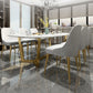 Rectangle White Sintered Stone Top Table Trestle Base Dining Table, Metal in Gold Clearhalo ' dining_table' 'Dining Tables & Seating' 'Dining Tables' 'furn' 'furn_dining_table' 'Furniture' 'furniture_dining_table' 'Kitchen & Dining Furniture' 'kitchen&dining_furn' 'kitchen' 'kitchen_dining_table' 1200x1200_28804b9e-19c3-4f02-a9a9-b04f413b2c20