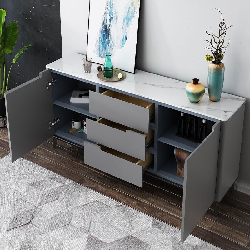 Modern Antique Finish Credenza 3 Drawer Sintered Stone Sideboard Cabinet Clearhalo 'buffet_sideboard' 'Buffets & Sideboards' 'furn' 'furn_buffet_sideboard' 'Furniture' 'Kitchen & Dining Furniture' 1200x1200_28859bca-a274-4bff-8907-ca687e4a9133