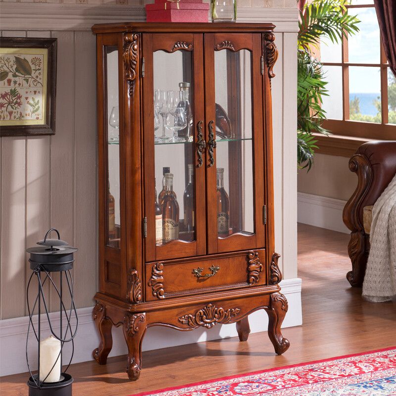 Traditional Rubberwood Display Stand Glass Doors Display Cabinet for Living Room Clearhalo 'Display & China Cabinets' 'display_china_cabinets' 'furn' 'furn_display_china_cabinets' 'Furniture' 'Kitchen & Dining Furniture' 1200x1200_2886066f-f162-4e00-84b4-d21457485320