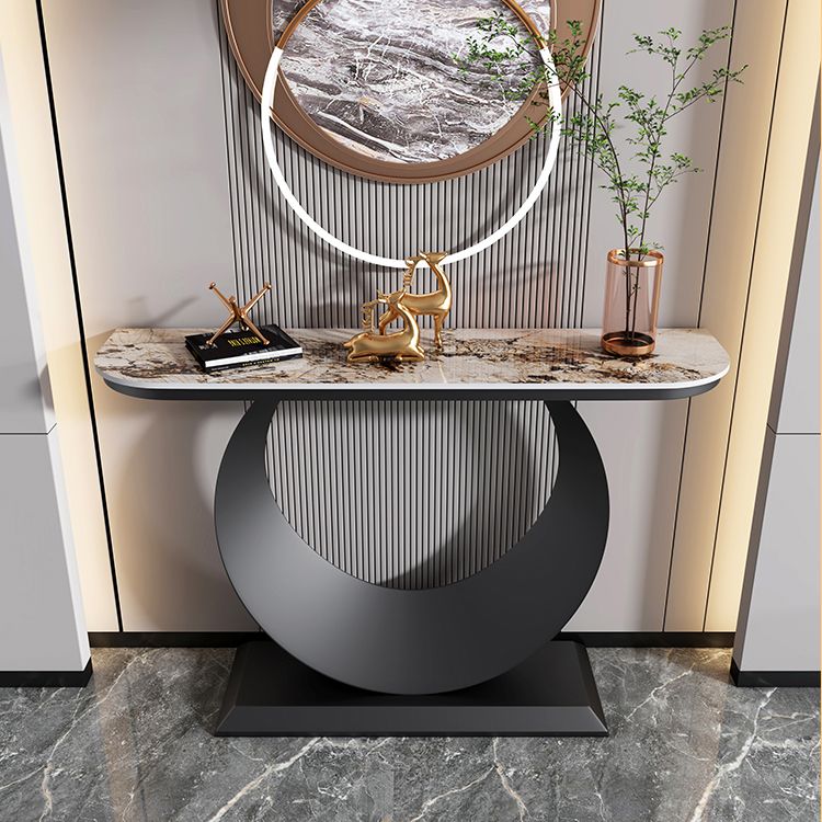 Zeitgenössische Halbmondkonsole Akzenttisch Antikes Finish -Konsole -Sofa Tisch in Stein