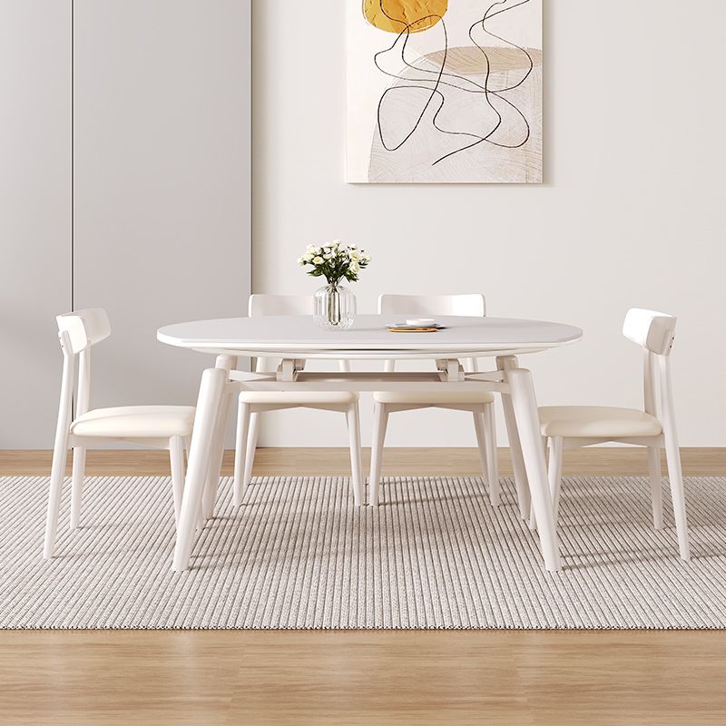 Zeitgenössischer runder ausziehbarer Stein Esstisch mit hölzernen Beinen