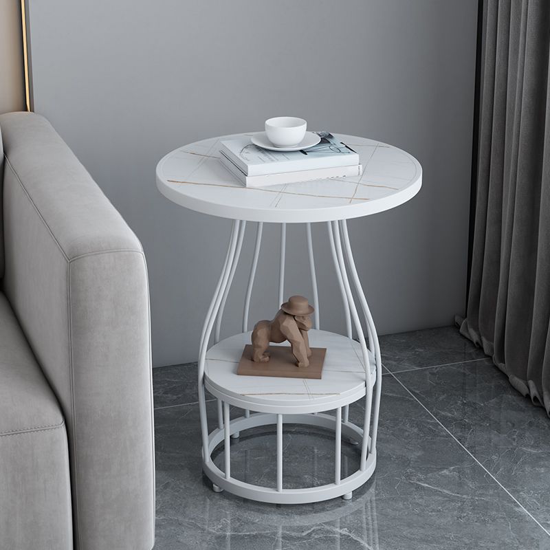 Contemporary Stone Top End Table Dia 19.69" Frame Shelf Included Side Table Clearhalo 'Coffee & Accent Tables' 'End & Side Tables' 'end_side_tables' 'furn' 'furn_end_side_tables' 'Furniture' 'Living Room Furniture' 1200x1200_28927f99-2d4a-4d24-82bd-bc8d284d92bb