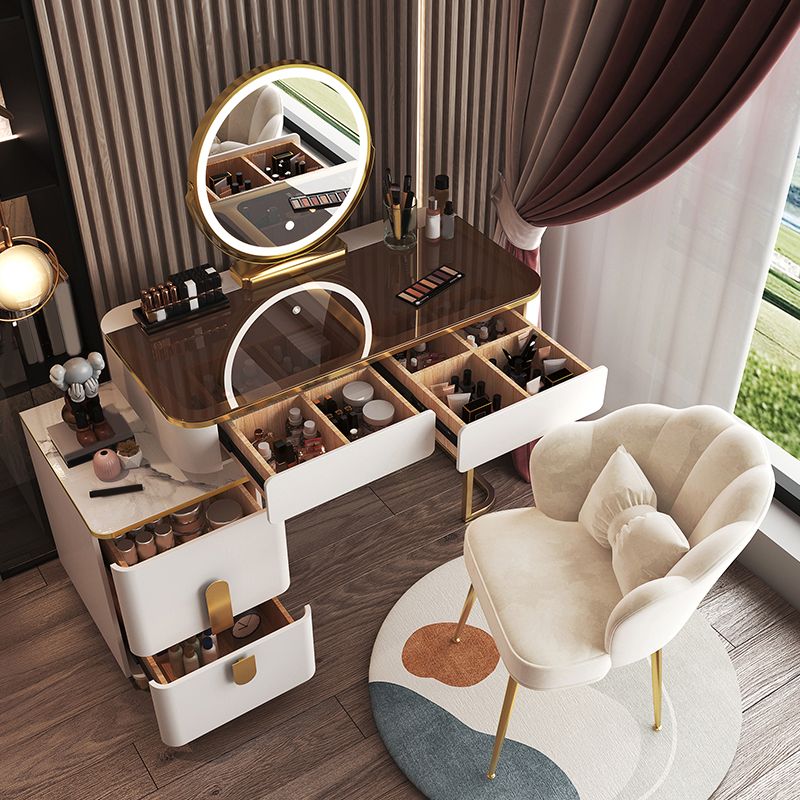 Tables de vanité blanche brillante du maquillage de maquillage glamour avec 4 tiroirs, 15,74 "de large