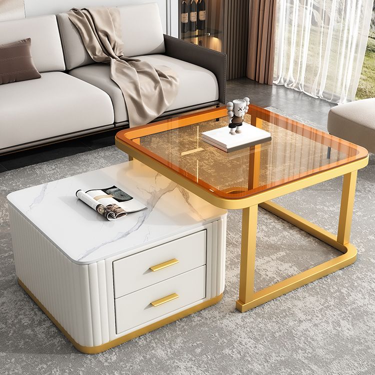 Modern Square Stone Coffee Table with Drawers 2 Nesting Cocktail Table Set Clearhalo 'Coffee & Accent Tables' 'Coffee Tables' 'coffee_tables' 'furn' 'furn_coffee_tables' 'Furniture' 'Living Room Furniture' 1200x1200_2896ab08-96a5-4882-9fbf-3271d681318c