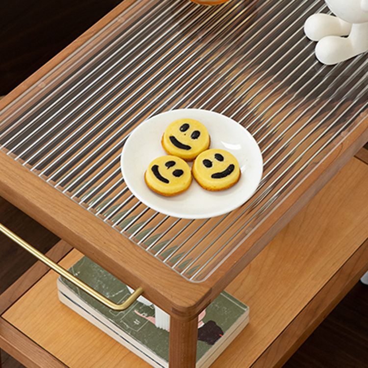 25.2" Wide Rectangular Glass End Slide Table Brown Cherry Side Table with Storage Clearhalo 'Coffee & Accent Tables' 'End & Side Tables' 'end_side_tables' 'furn' 'furn_end_side_tables' 'Furniture' 'Living Room Furniture' 1200x1200_28983f54-9ce4-4d60-a41a-bb488b4a86b2