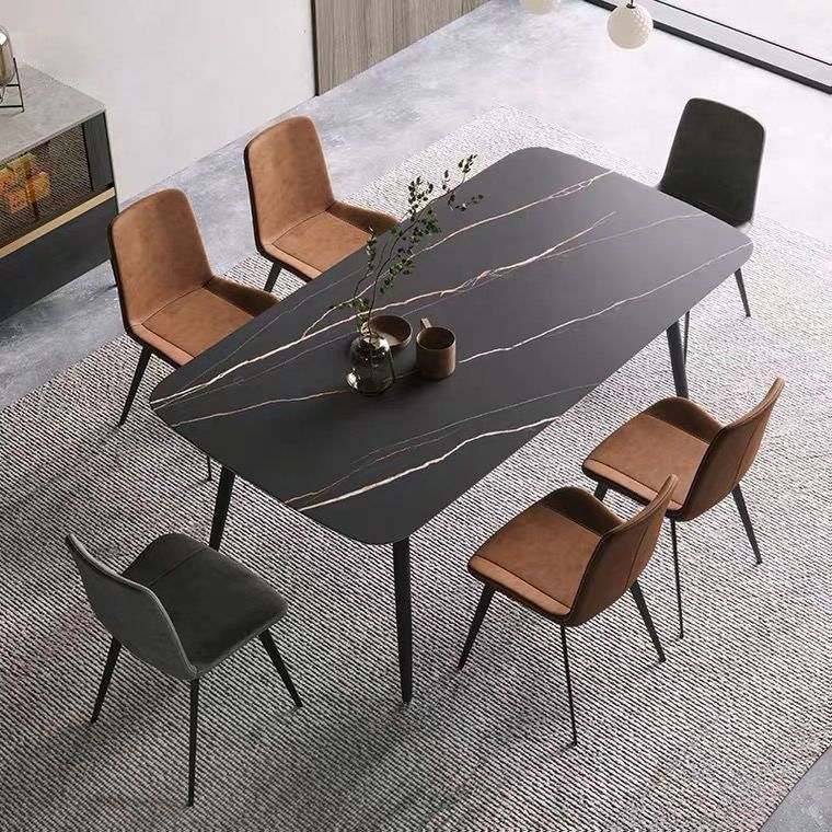 Black Metal Frame Industrial Rectangle Dining Table Sintered Stone Table for Dining Room Clearhalo 'Dining Tables & Seating' 'Dining Tables' 'dining_table' 'furn' 'furn_dining_table' 'Furniture' 'Kitchen & Dining Furniture' 1200x1200_289b19dc-7d2b-4e7b-9d0e-5f94032d590e