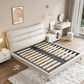 Wood and Upholstered Bed Frame Glam White Panel Bed, 46" Tall