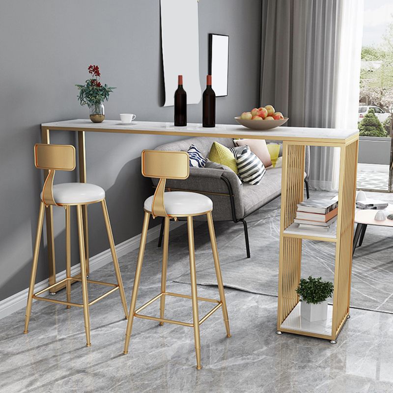 Mesa de bar rectangular de estilo industrial, mesa de comedor con barra de pedestal doble de mármol sintético