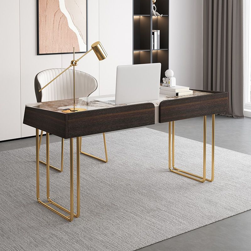 2 Drawers Writing Desk Stone 29.53" Tall Office Desk with Sled Base Clearhalo 'furn' 'furn_office_desk' 'Furniture' 'Office Desks' 'Office Furniture' 'office_desk' 1200x1200_289f7968-6a11-48ab-b955-8d23efcce002