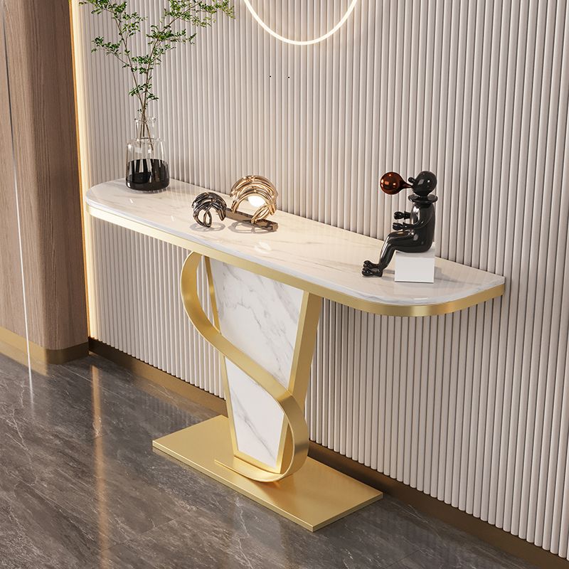 Glam Pedestal Slate Metal Sofa Console Table Half Moon Stain Resistant Console Table Clearhalo 'Console Tables' 'console_tables' 'Entry & Mudroom Furniture' 'furn' 'furn_console_tables' 'Furniture' 1200x1200_28a226ca-14fe-4e98-bed6-ecd3e241b51d