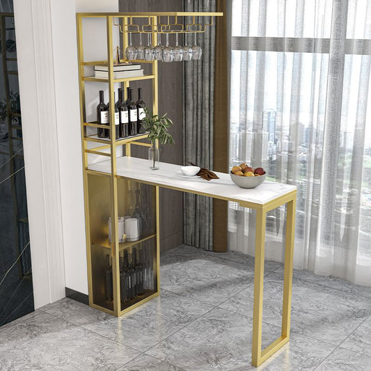 Modern Iron Bistro Table Stone Top Rectangle Indoor Bar Dining Table with Wine Rack Clearhalo 'Bar Furniture' 'Bar Tables' 'bar_tables' 'furn' 'furn_bar_tables' 'Furniture' 'furniture_bar_tables' 'Kitchen & Dining Furniture' 1200x1200_28a34b0a-131d-4dac-8820-f55b526366f1