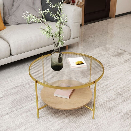 Modern Single Coffee Table Round Glass Coffee Table with 4 Legs