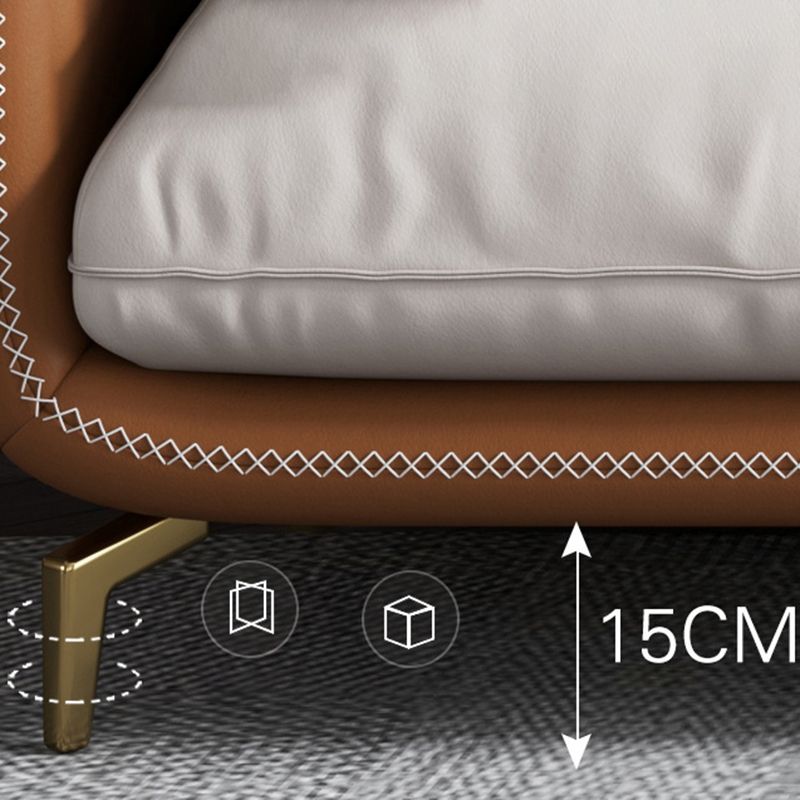 Modern 32.67" H Genuine Leather Pillow Top Arm Sofa For Living Room