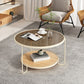 Table basse ronde en verre de 17,7 po de hauteur, table de cocktail à 3 pieds en fer avec étagère