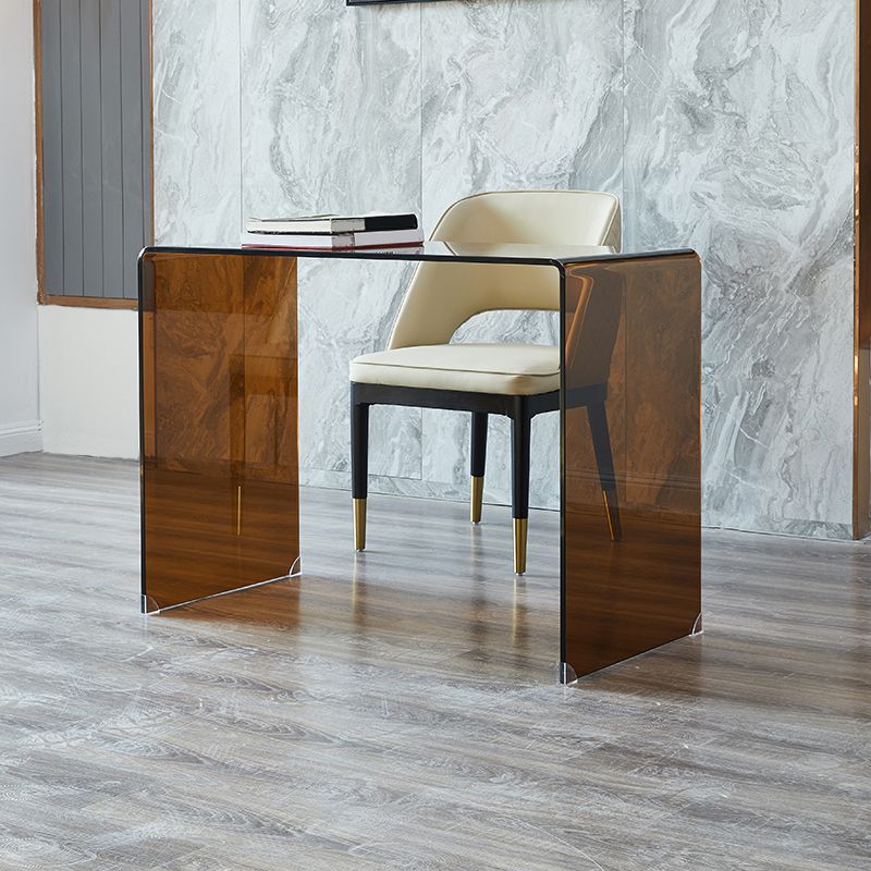 Modern Glass Top Office Desk Sled Base Rectangular Writing Desk