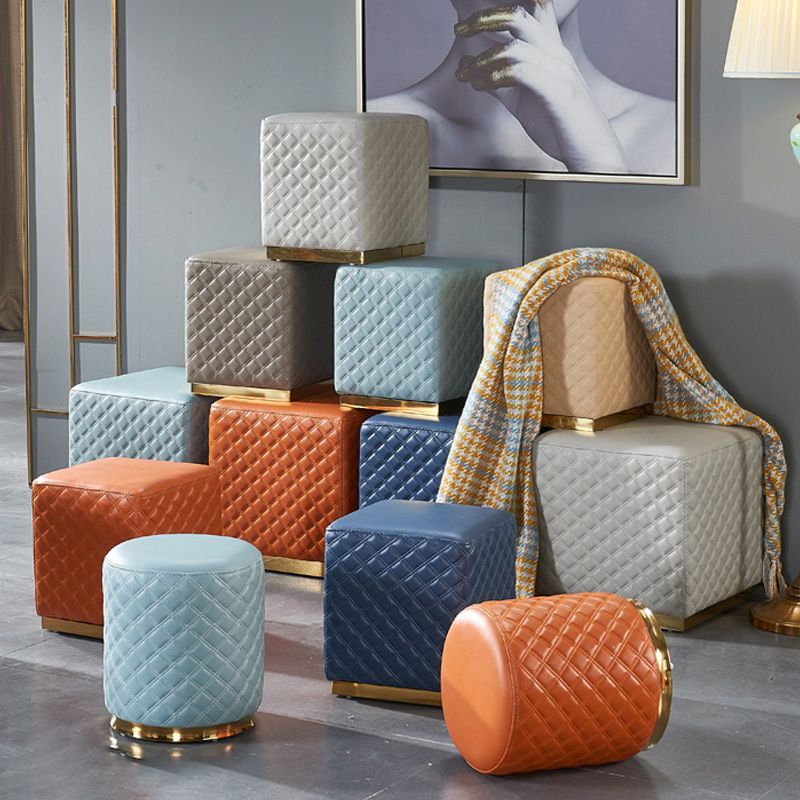 Glam Pouf Ottoman Genuine Leather Upholstered Solid Color Square Ottoman Clearhalo 'furn' 'furn_ottomans_poufs' 'Furniture' 'Living Room Furniture' 'Ottomans & Poufs' 'ottomans_poufs' 1200x1200_28adced9-83c5-44a8-b8cc-afb358cdd5cd