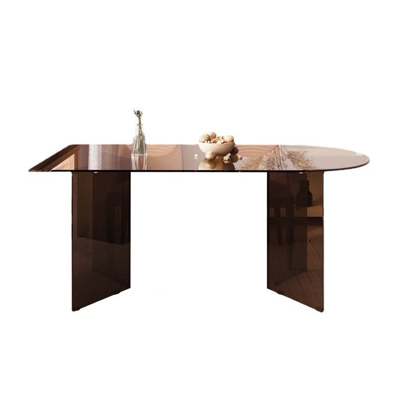 Tempered Glass Dining Table for Restaurant Modern Free Form Table with Double Pedestal Clearhalo 'Dining Tables & Seating' 'Dining Tables' 'dining_table' 'furn' 'furn_dining_table' 'Furniture' 'furniture_dining_table' 'Kitchen & Dining Furniture' 'kitchen' 'kitchen_dining_table' 1200x1200_28b3e1a6-c9ed-40d4-b59a-cfcf8e0638b0