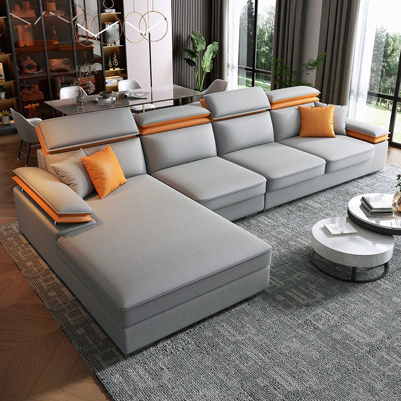 Grey L-Shape Sectional with Pillow Back Cushions Sofa for Living Room Clearhalo 'furn' 'furn_sectionals' 'Furniture' 'furniture_sectionals' 'Living Room Furniture' 'Sectionals' 1200x1200_28b51687-7a8d-4cbd-a391-b1d8a7f2362a