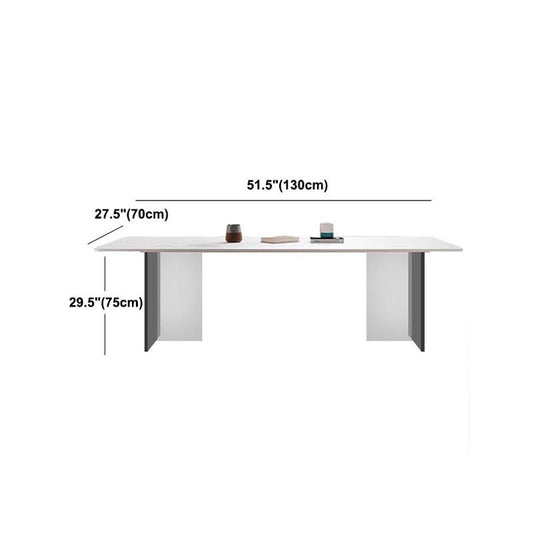 White Stone Top Dining Table Rectangle Contemporary Dining Table with Pedestal Base