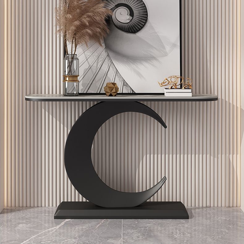 12 inch Wide Glam Console Table Stone Half Moon Console Accent Table