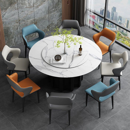 Industrial Style Arm Dining Chair Faux Leather Open Back Dining Chair for Living Room