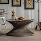 French Country Round Rattan Coffee Table Distressed Brown Cocktail Table