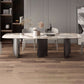 Muebles modernos Mesa de comedor de piedra sinterizada rectangular blanca con patas de metal para el hogar