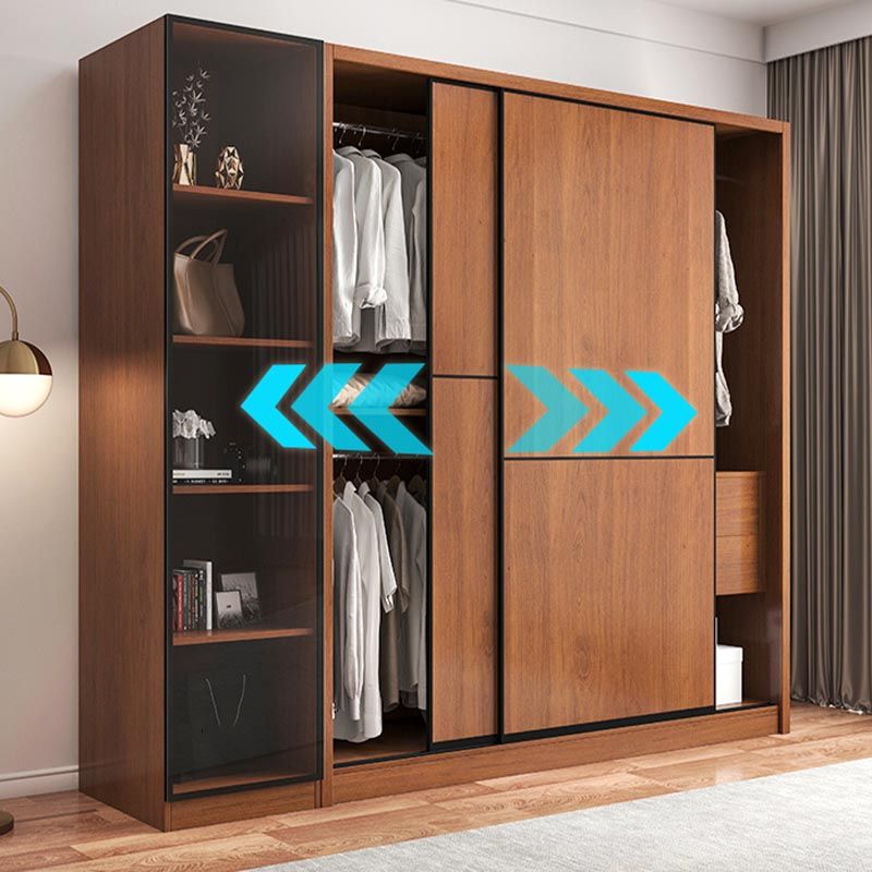 Brown Manufactured Wood Wardrobe Traditional Cabinet with Sliding Doors Clearhalo 'Armoires & Wardrobes' 'armoires_wardrobes' 'Bedroom Furniture' 'furn' 'furn_armoires_wardrobes' 'Furniture' 1200x1200_28bf4371-53d7-47f3-acec-f61e3b1470c2
