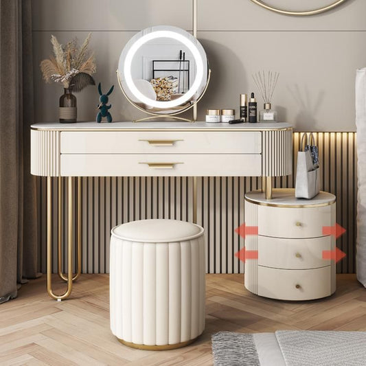 Beige Vanity Metal and Engineered Wood Makeup Dressing Table Stool Set