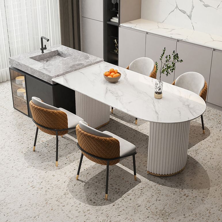Contemporary Sintered Stone Dining Table Heteromorphic Shape Table with Double Pedestal Clearhalo ' dining_table' 'Dining Tables & Seating' 'Dining Tables' 'furn' 'furn_dining_table' 'Furniture' 'furniture_dining_table' 'Kitchen & Dining Furniture' 'kitchen&dining_furn' 'kitchen' 'kitchen_dining_table' 1200x1200_28c3b39d-9160-4352-bec6-82afa4bc83dc