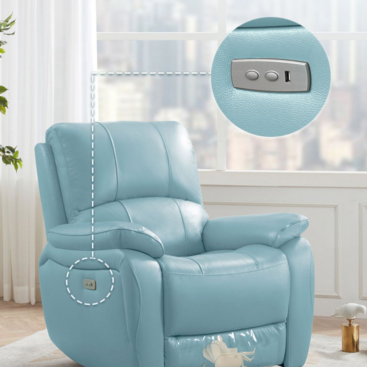 Moderne recliner stoel USB -ladingpoort vaste kleur Standaardrecliner