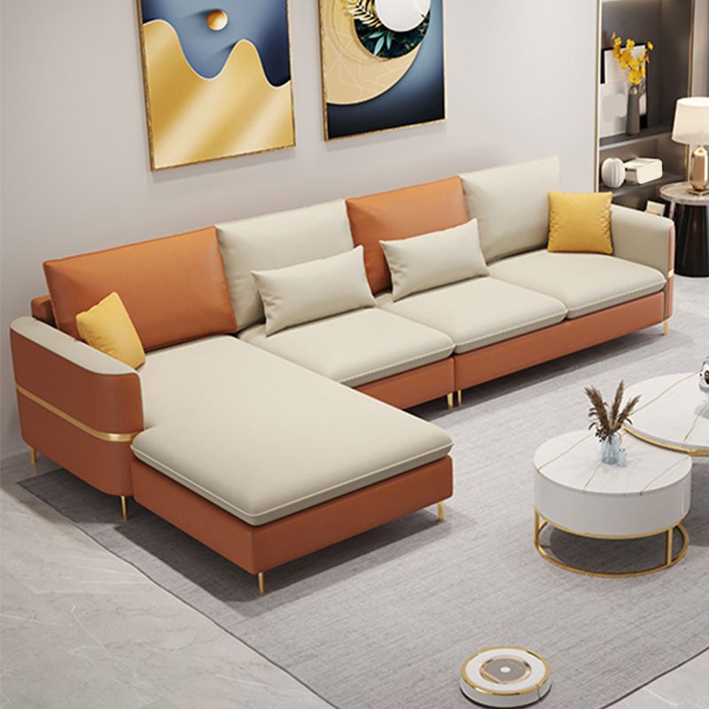 Scandinavian Cream Stationary Slipcovered Faux Leather 4 Seat Sofa