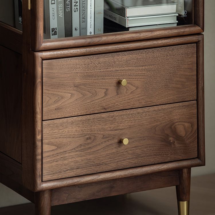 66.9" Tall 2-Drawer Accent Cabinet Solid Wood Glass Paned Side Cabinet in Walnut Brown Clearhalo 'Cabinets & Chests' 'cabinets_chests' 'furn' 'furn_cabinets_chests' 'Furniture' 'Living Room Furniture' 1200x1200_28c9a06d-3c84-44cf-a1c6-2960fef6b839