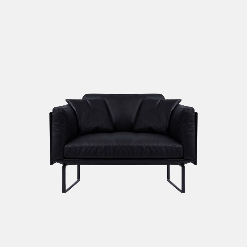 Wooden Genuine Leather Cushions Sofa 31.5"H Contemporary Industrial Square Arm Sofa,Black Clearhalo 'furn' 'furn_sofas' 'Furniture' 'furniture_sofas' 'kitchen' 'kitchen_sofas' 'Living Room Furniture' 'Sofa' 'sofas' 1200x1200_28ca02a1-e641-426c-a0f8-29c3d117d44a
