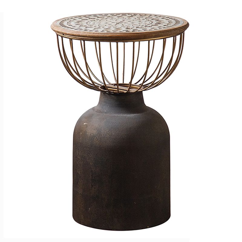 Rustic Iron Pedestal Round Wood Top Coffee Table - Distressed Surface Treatment Clearhalo 'Coffee & Accent Tables' 'Coffee Tables' 'coffee_tables' 'furn' 'furn_coffee_tables' 'Furniture' 'Living Room Furniture' 1200x1200_28ca1300-2c0f-4ac8-8d7b-70ee34fa39eb