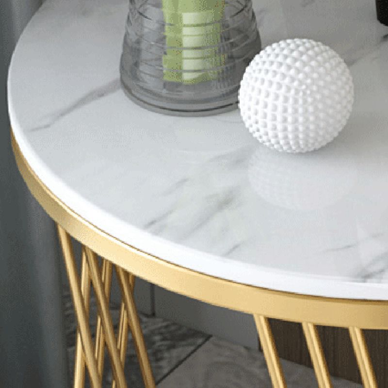 Contemporary Storage Frame End Table Round End Table with Slate Top