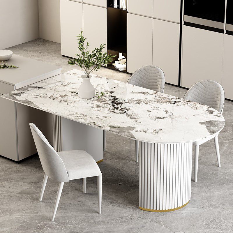 Mesa de comedor de doble pedestal contemporáneo muebles de comedor de piedra