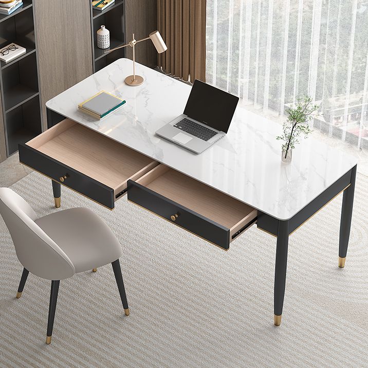 Glam Office Desk Antique Finish Curved Computer Desk with 2 Storage Drawers Clearhalo 'furn' 'furn_office_desk' 'Furniture' 'Office Desks' 'Office Furniture' 'office_desk' 1200x1200_28d16904-4269-4555-8e26-e45c0e16ca66