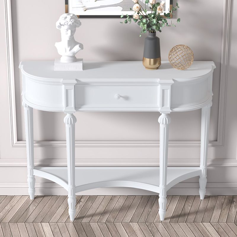 Console di betulla moderna di metà secolo con 4 gambe e scaffali per la sala